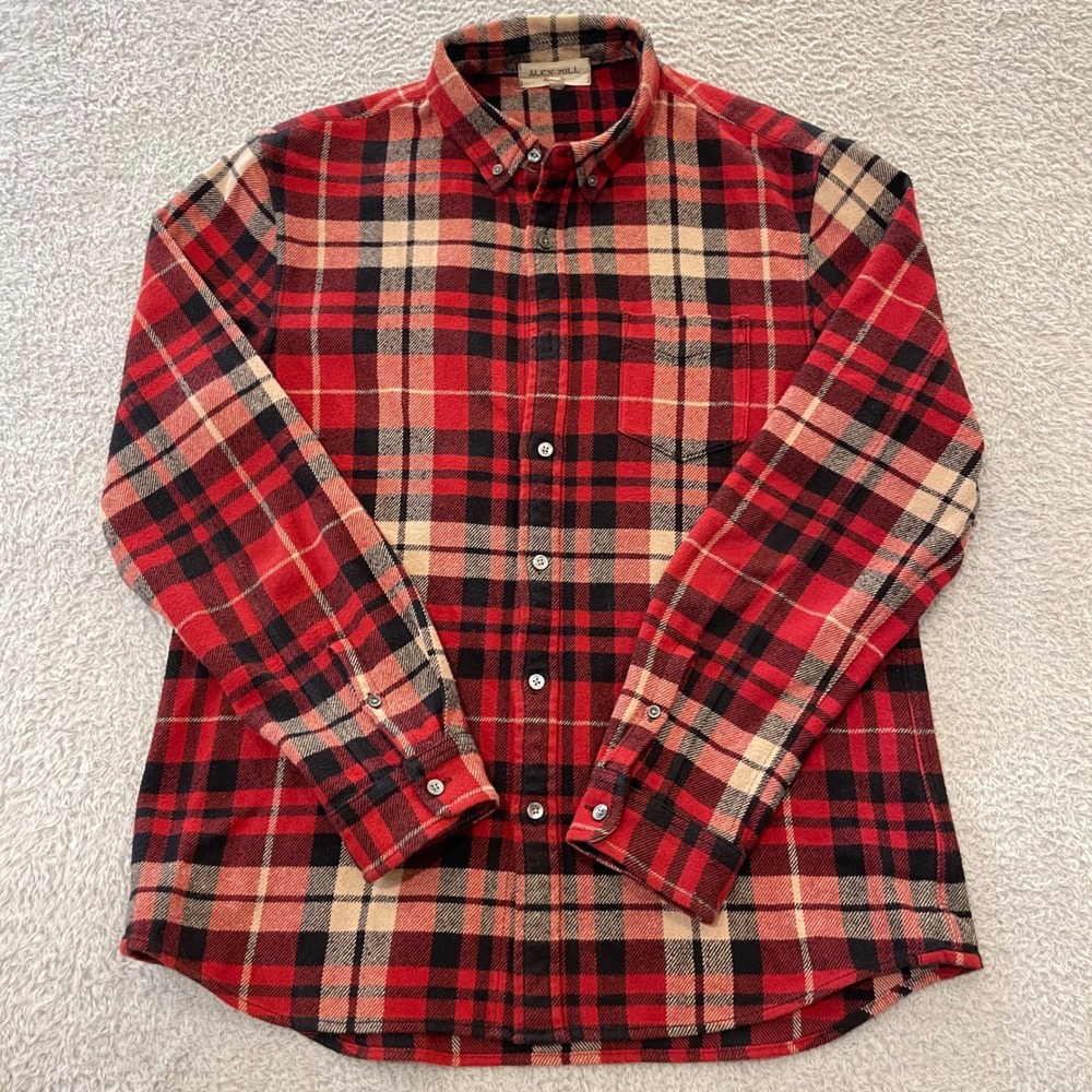 Alex Mill Wash & Go Flannel Shirt Mens Large Red Plaid Pocket Button Down